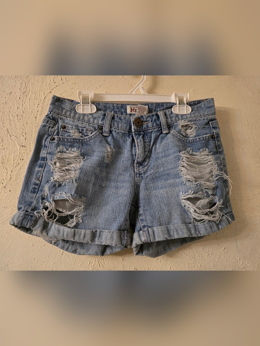 Y2K Mudd Light Blue Distressed Rolled Hem Jean Shorts